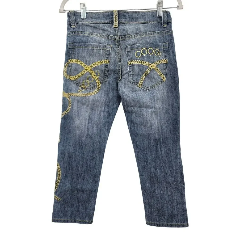 Kids Boys Wide Leg Coogi Gold Loop Chain Jeans‎ Embroidered Size 7/8